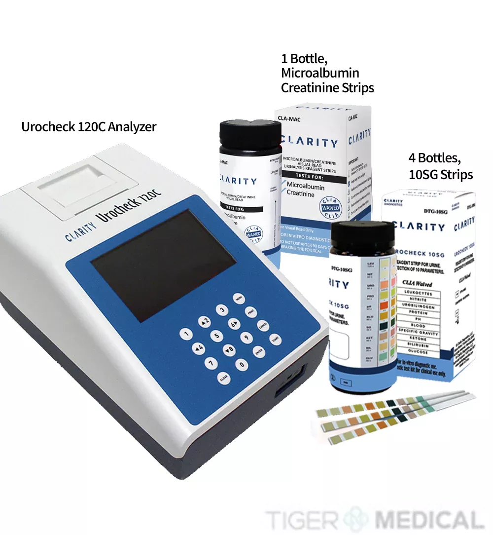 Urocheck 120C Analyzer, 4 Bottles of 10SG and 1 Bottle of Microalbumin Creatinine Strips
